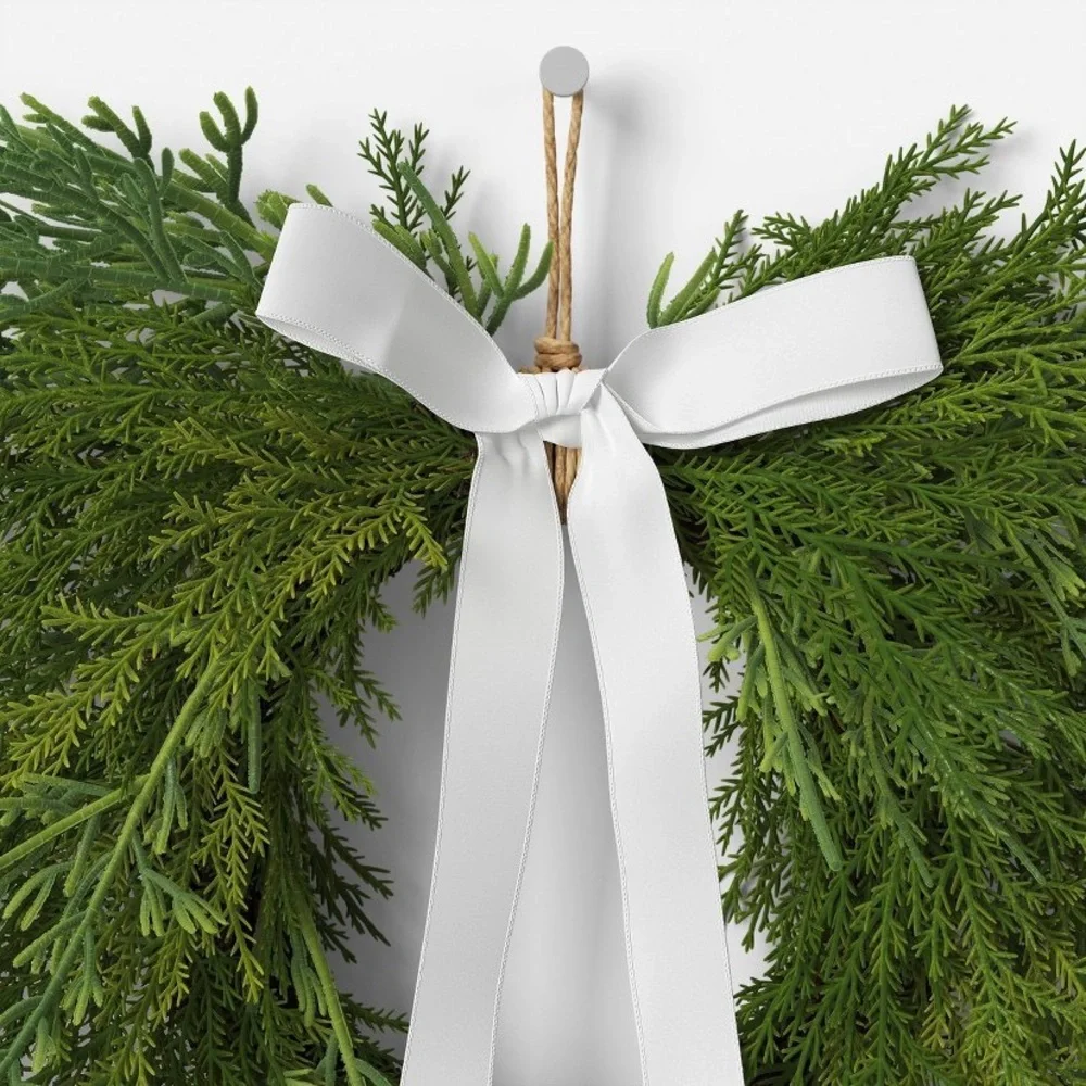 New Target Christmas Draping Cedar Mini Wreath with Cream Colored Velveteen Bow